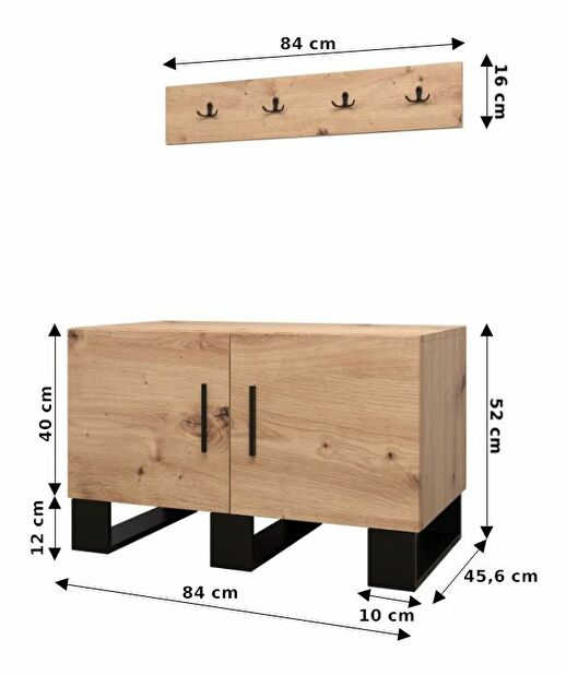 Set mobilier pentru hol Amanda 4 (Stejar artisan + verde)