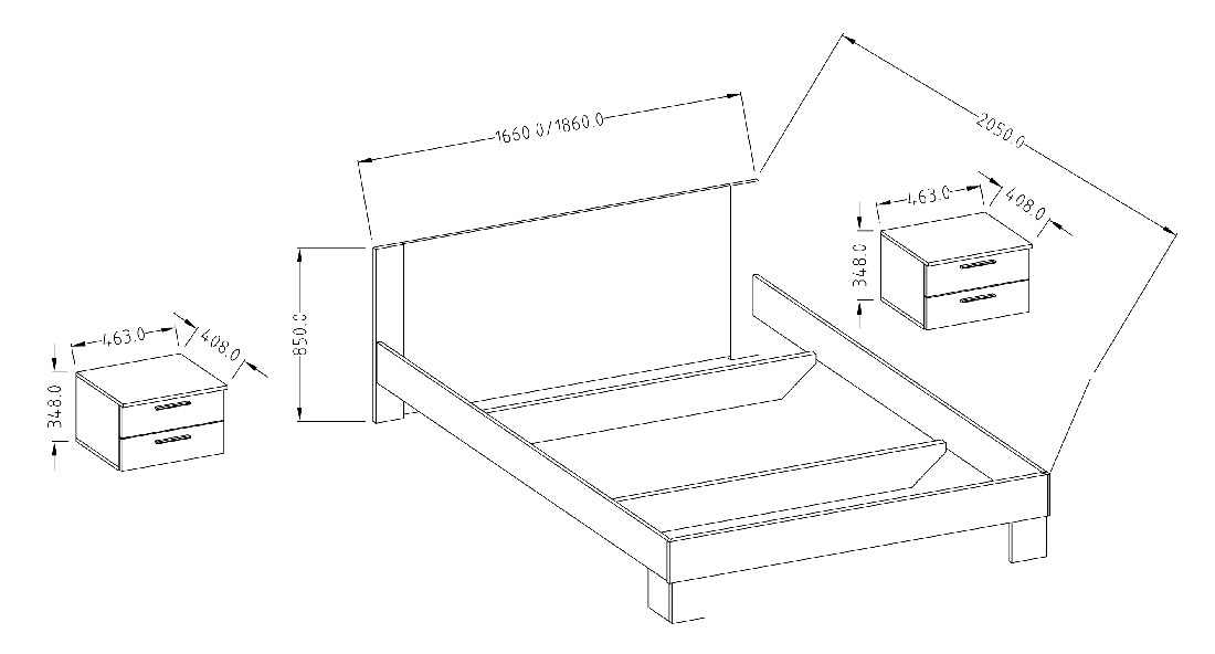 Bračni krevet 180 cm Verwood Tip 52 (orah + crna) (s noćnim stolićima) 