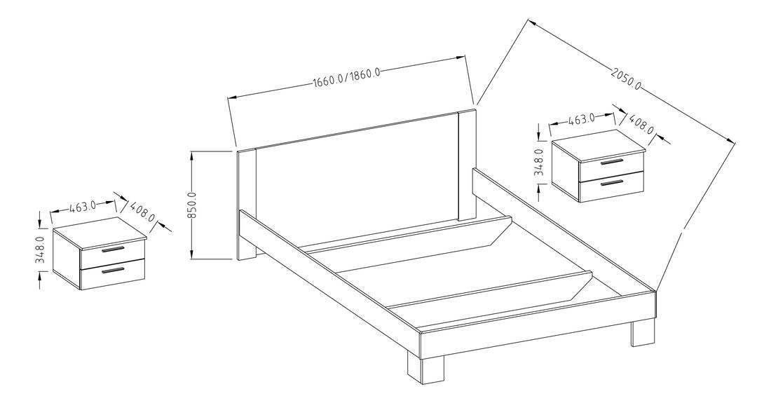 Pat matrimonial 180 cm Verwood Typ 52 (sonoma + alb) (cu noptiere)