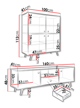 Set mobilier living Astradon II (Negru + auriu) 