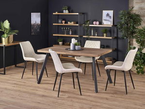 Rozkladací jedálenský stôl 140-180 cm Berig (tmave drevo + čierna) (pre 6 8 osôb)