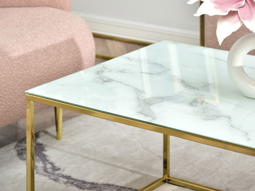 Măsuță de cafea Bella Xl (marmură albă + auriu)