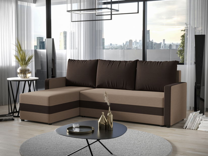 Rohová sedacia súprava Pure Bis (tmavohnedá + béžová) (L)