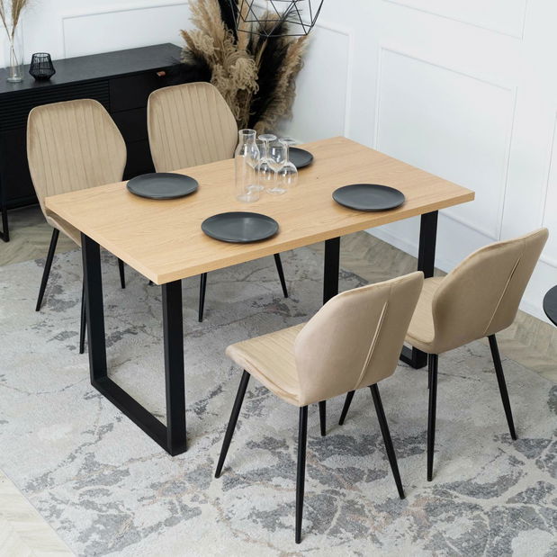 Jedálenský set Gravar (dub zlatý + čierna + béžová) (pre 4 osoby)