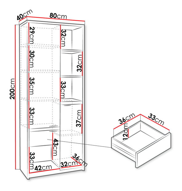 Polc Vordeko VD8 (kolostori tölgy + fekete fényes)