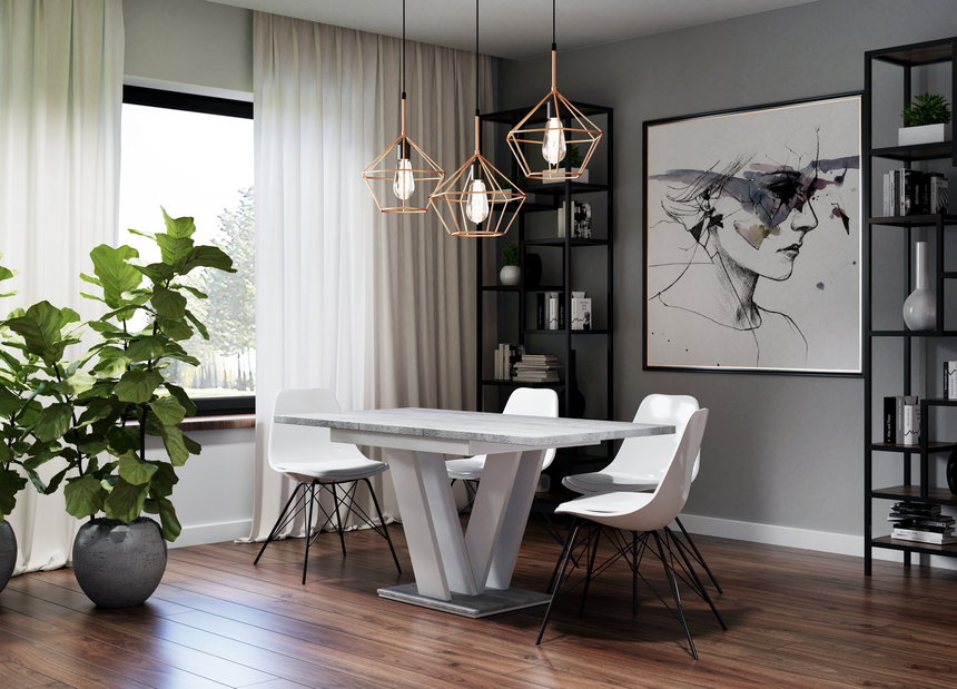 Jedálenský stôl Mabea (biela + kameň) (pre 4 až 6 osôb)