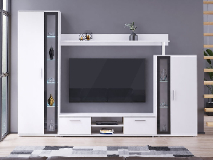 Mobilier living Orenia (Alb + Alb + sticlă neagră) (iluminat LED Alb)