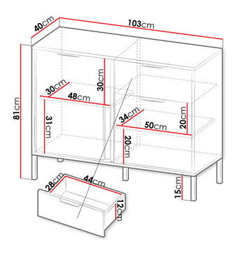Comodă Bonny 2D1S (antracit + auriu)