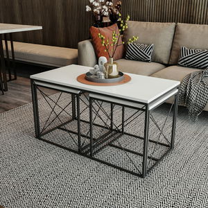 Set 3 măsuțe cafea Defenella (alb + negru)