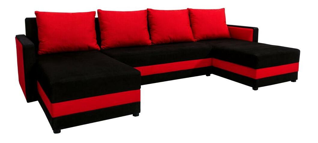 U alakú sarokkanapé Paulati (fekete + piros) (tárolóhellyel)