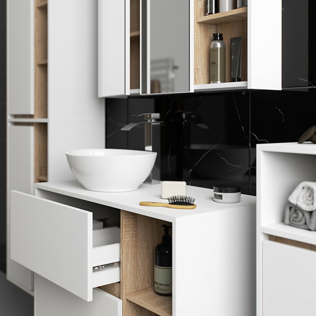Set mobilier baie Vambos luxe (alb + stejar sonoma)