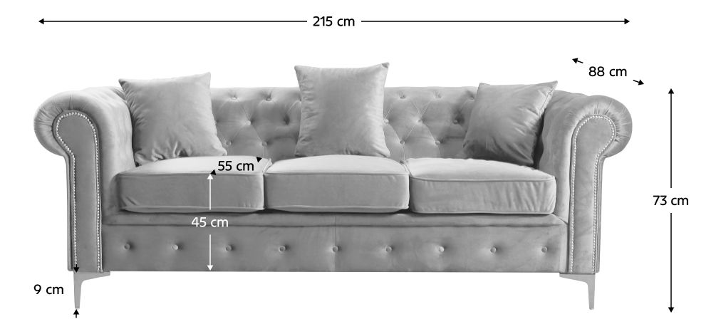 Luxus széthúzható 3-as ülés Rikaro (velvet 03) 