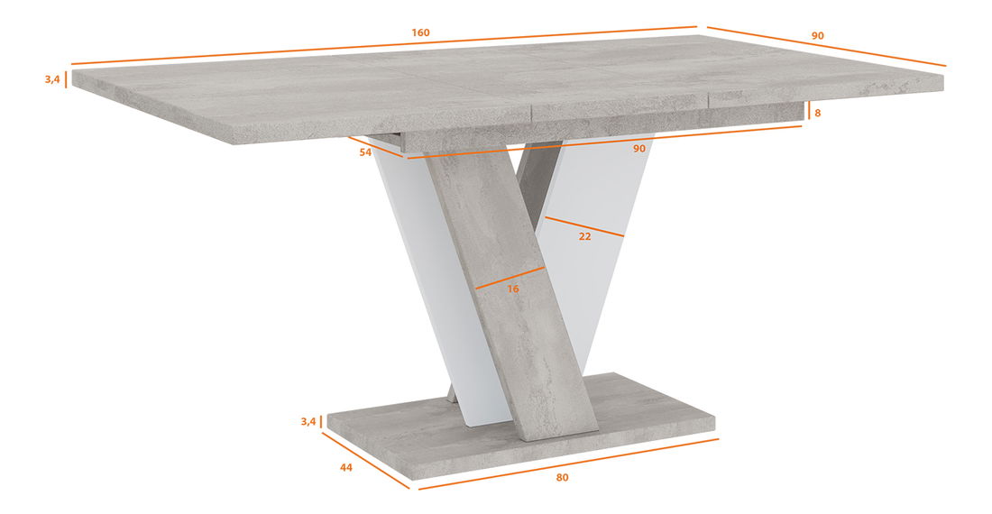 Blagovaonski stol Venag (svijetlosiva + bijela) (za 4 do 6 osoba)