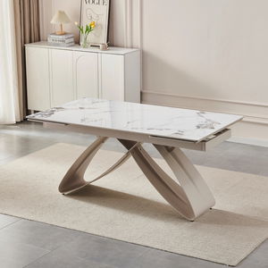 Blagovaonski stol na razvlačenje Lungo (bijeli mramor + kašmir) (za 6-8 osoba)