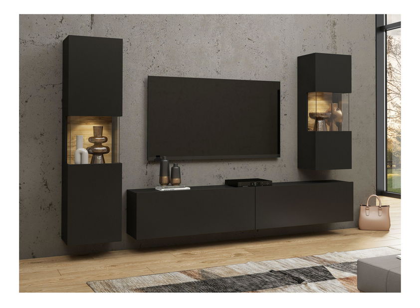 Mobilier living Avernic Typ 10 (onyx negru + Stejar wotan)