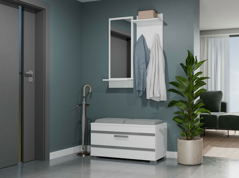 Set mobilier hol Reclemos 1 (alb) (cu oglindă)