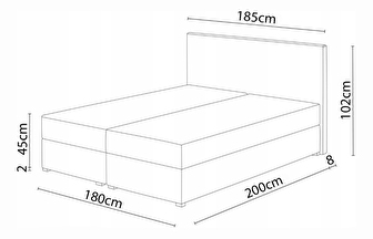 Manželská posteľ Boxspring 180x200 cm Mimosa Comfort (melírovaná sivá + biela) (s roštom a matracom)