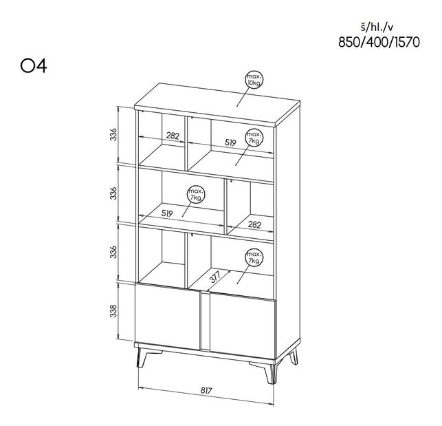 Raft typ O4 Onley (alb lucios + stejar riva)
