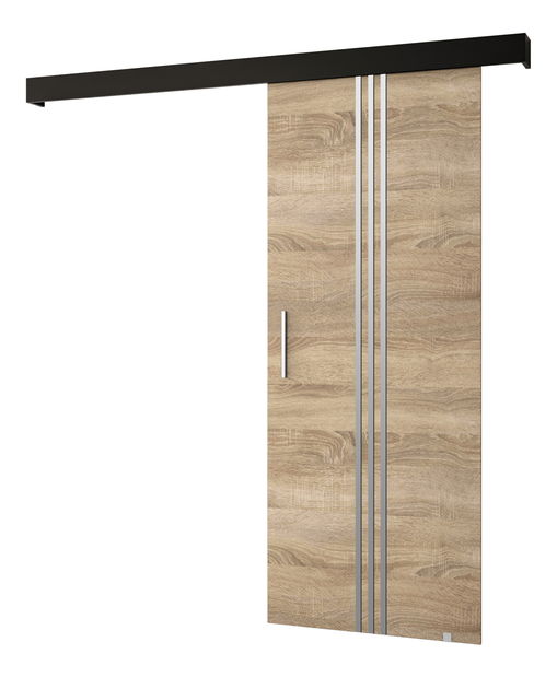 Uși culisante 90 cm Sharlene V (stejar sonoma + negru mat + argintiu)
