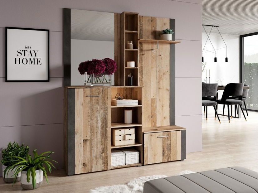 Vešiaková stena Barney (old style wood + antracit)