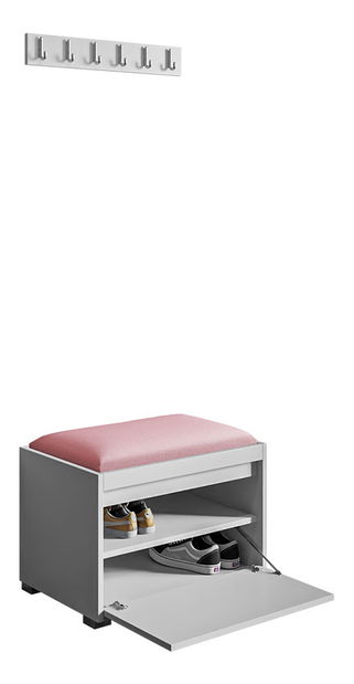 Mobilier hol Paggy 60x30 (alb + oțel gri)