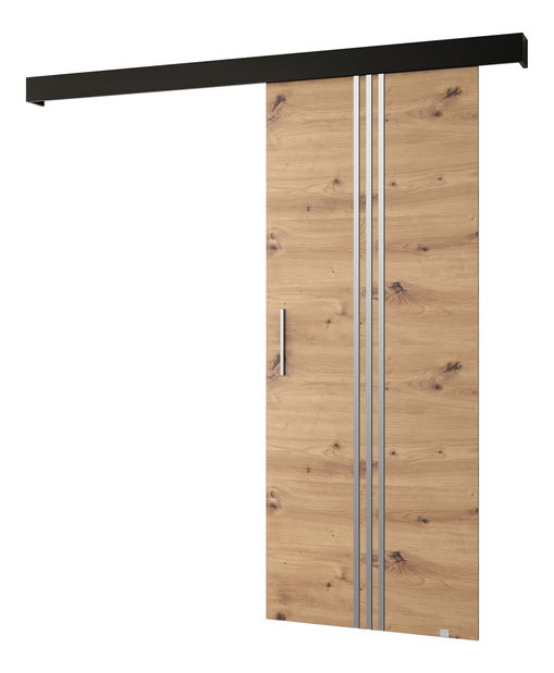 Klizna vrata 90 cm Sharlene V (hrast artisan + crna mat + srebrna)
