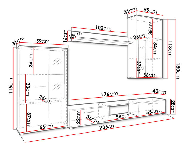 Mobilier living Fletcher (stejar Lefkas) (iluminat LED)