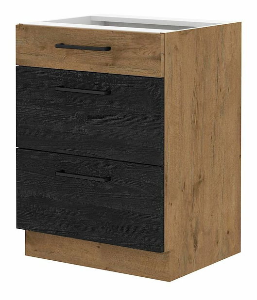 Dulap inferior de bucătărie Virion 60 D 3S BB (Stejar lancelot + lemn închis)