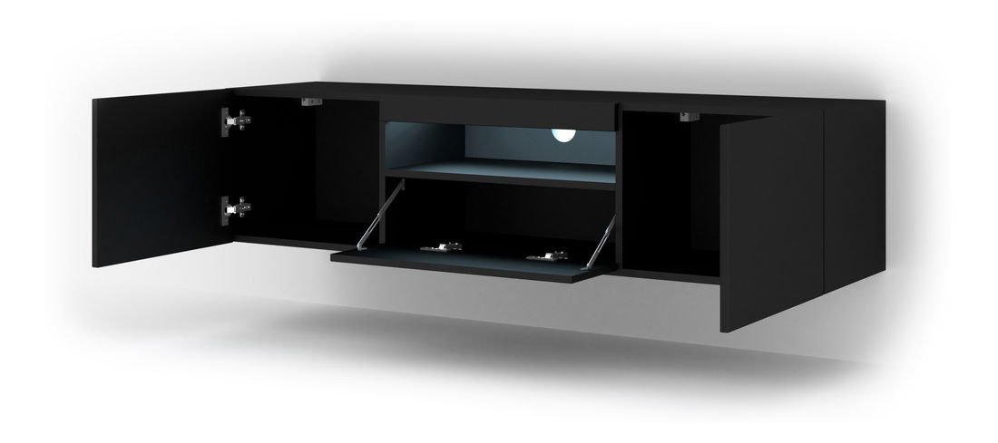 TV stolić/ormarić Aurinko 150 (mat crna) (s rasvjetom)