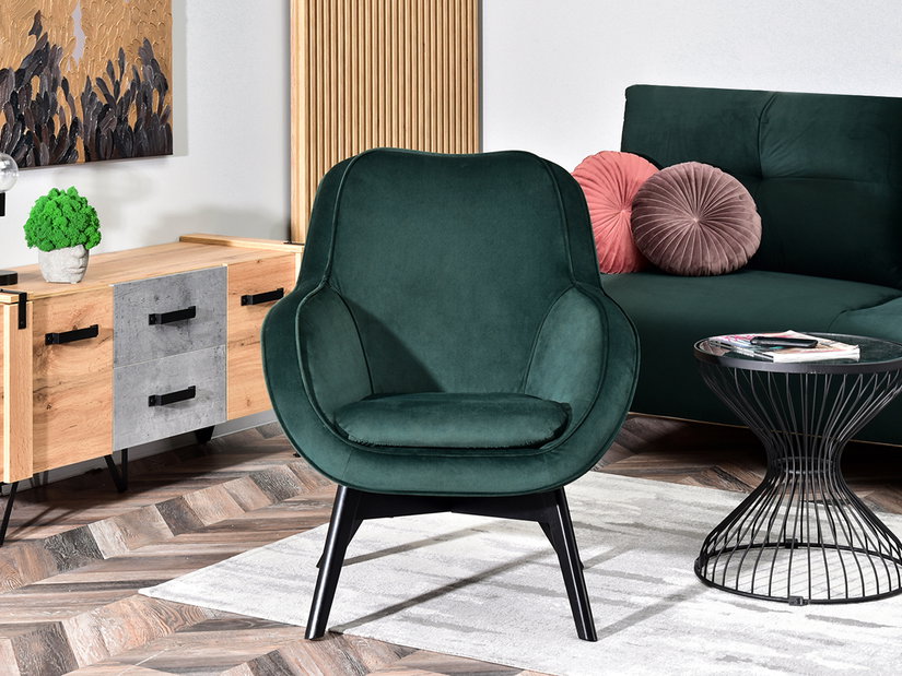 Dizájnos fotel Merch (zöld + tölgy)