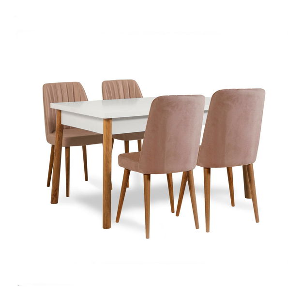 Set mobilier sufragerie Senteago 1 (pentru 6 persoane) (pin atlantic + alb + gri)