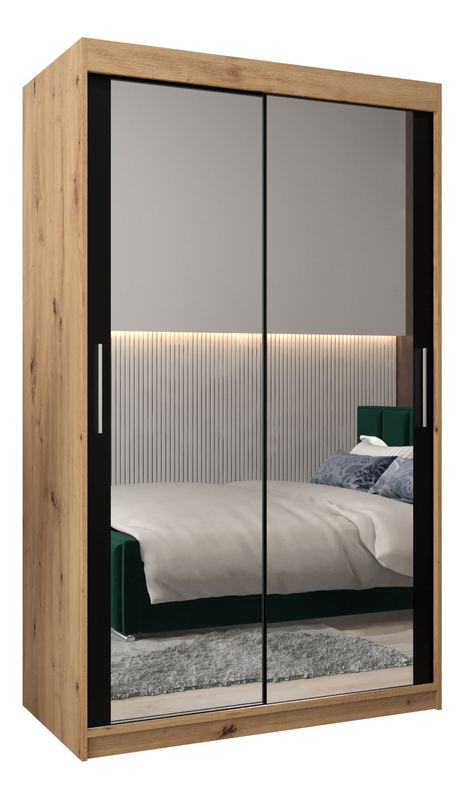 Šatníková skriňa 120 cm Toki 3 (Dub artisan + Čierna matná)