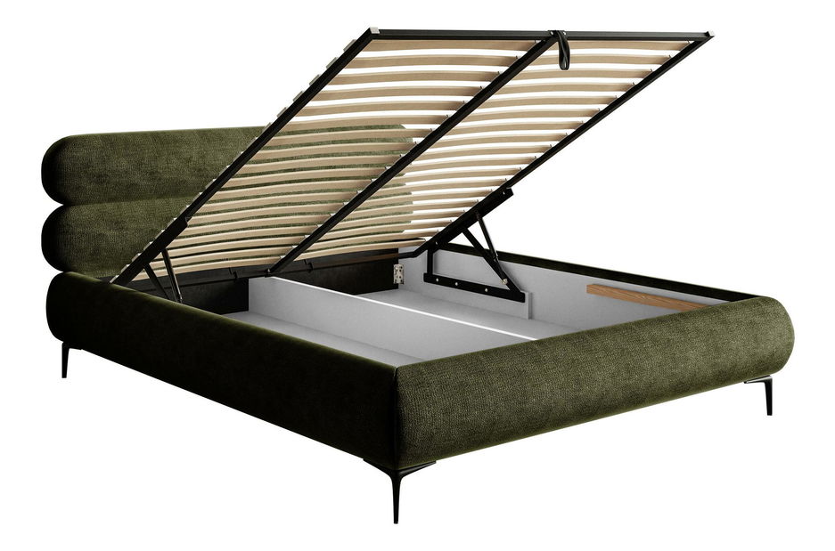 Pat matrimonial 140 cm Rirri 140 (cu somieră) (cu sp. depozitare) (măslin + auriu)