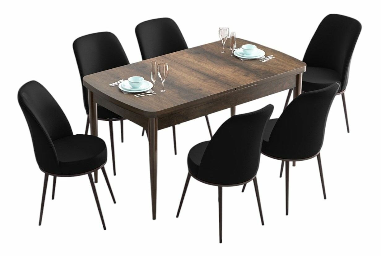 Jedálenský set Hana (mramor čierny + čierna) (pre 6 osôb)