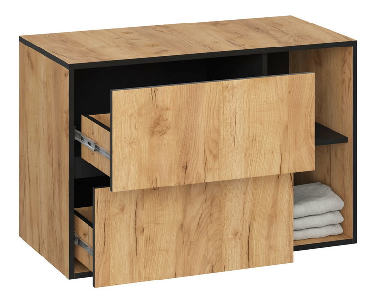 Kúpelňová skrinka Vambos W90UM 2SZ 2P (dub craft + čierna)