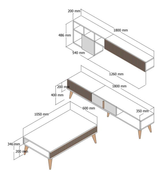 Zostava nábytku do obývacej izby Millano 1 (orech + travertín)
