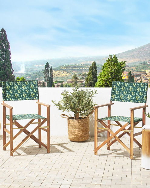 Set 2 ks záhradných lehátok s náhradnými poťahmi Ciala (svetlé drevo + vzor olív)