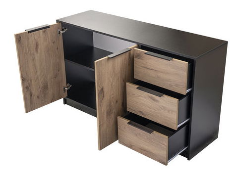 Comodă Pengasa 2D3S (Negru + Stejar viking) 