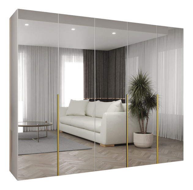 Šatníková skriňa 250 cm Alice 3 (biela + zlatá)