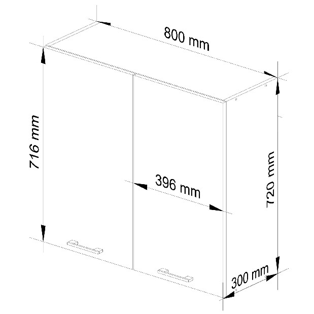 Felső konyhaszekrény Ozara W80 H720 (fehér + fényes fekete)