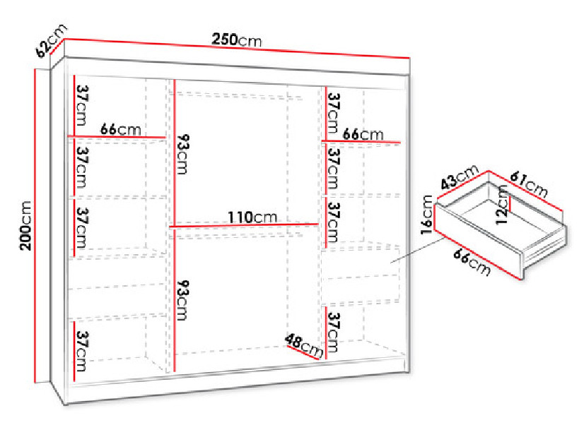 Šatníková skriňa so zrkadlom 2 250 cm Tigori (artisan + čierny mat) *výpredaj