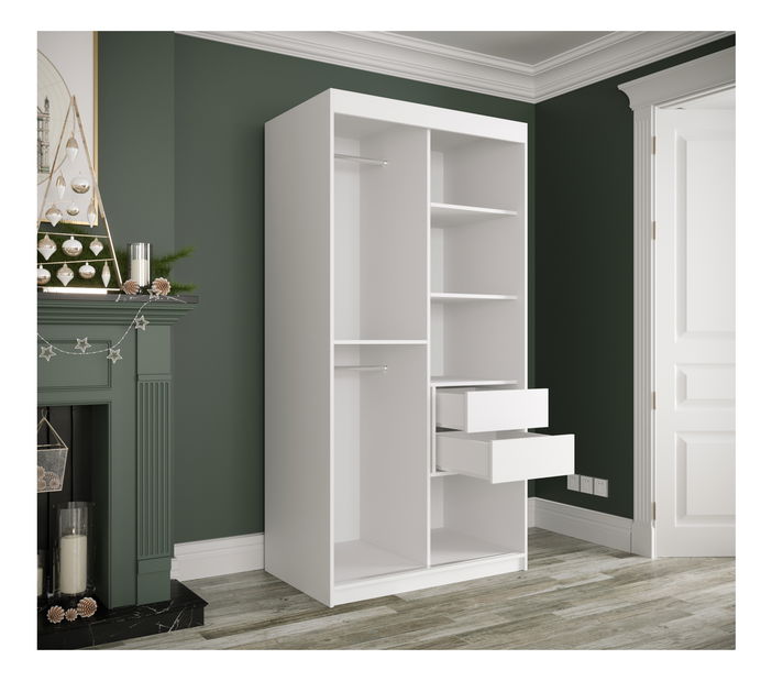 Šatníková skriňa 100 cm Marbelo P (matná biela + čierny mramor)