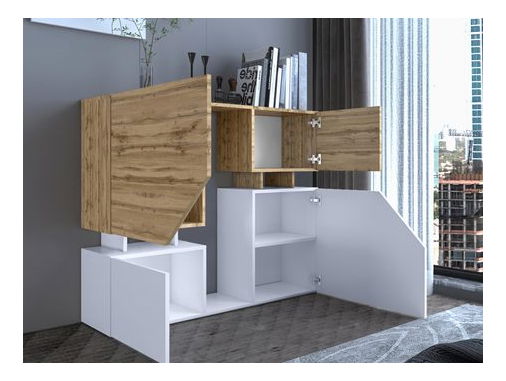 Set mobilier living Bokas II (Alb + Stejar wotan) 