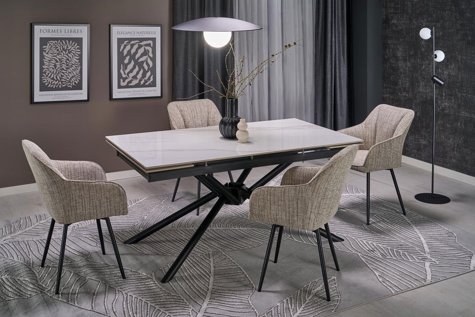 Rozkladací jedálenský stôl Victory (biely mramor + čierna) *výpredaj