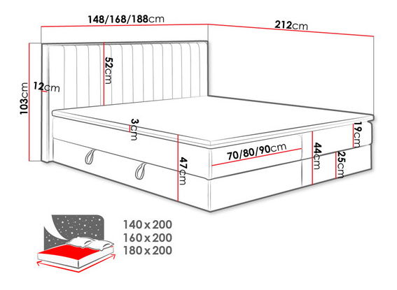 Pat matrimonial 180 cm Bibione (stejar craft auriu + crem)