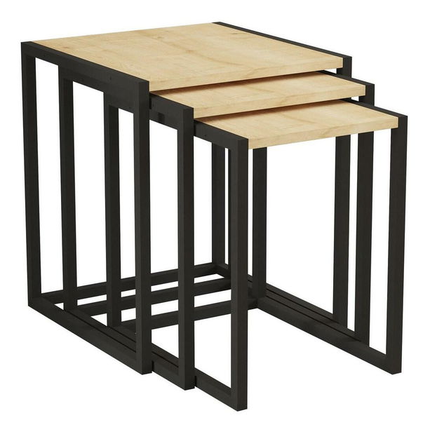 Set 3 kom. stolića za kavu Kibusa (crna + hrast safir)