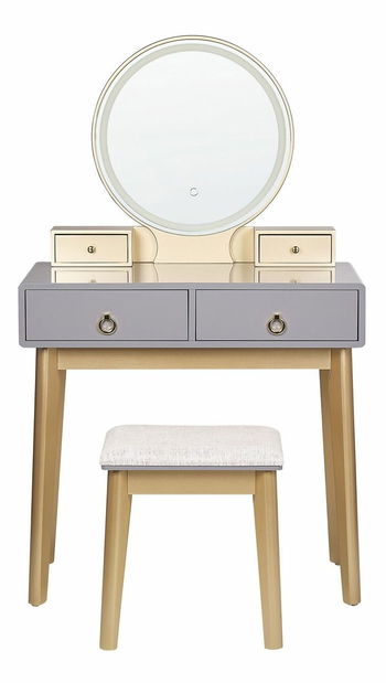 Toaletný stolík Fedro (sivá + zlatá) (s LED osvetlením)