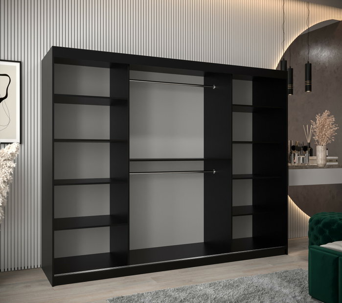 Ruhásszekrény 250 cm tükörrel Verika 2 250 (fekete)