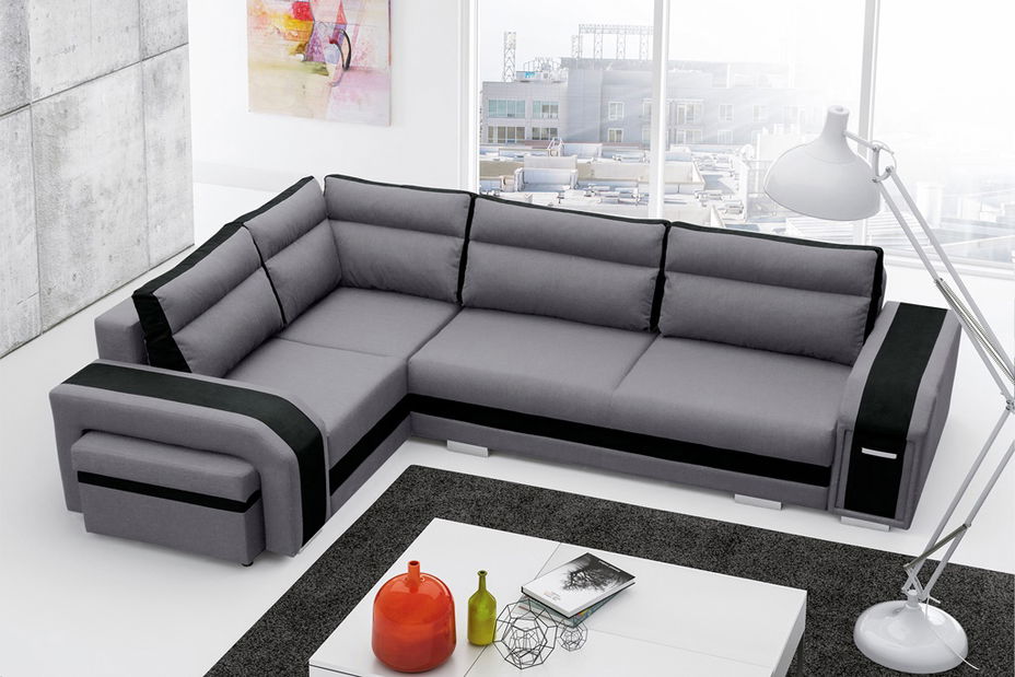 Kutna garnitura Asperata (svjetlosiva + crna) (L) 