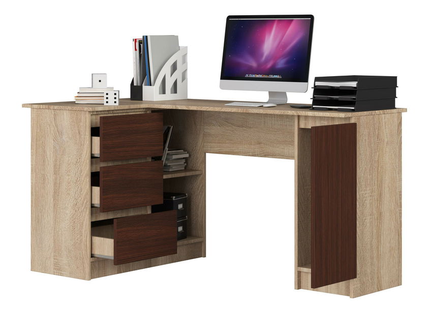 Kutni PC stolić Bevin (hrast sonoma + wenge) (L)